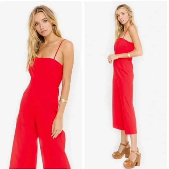⭐️ SLASH SUMMER SALE! ⭐️ EUC ASTR The Label Crop Jumpsuit Red Linen Size XS - Picture 1 of 13